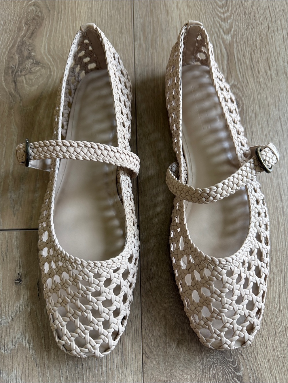 Braided Cream Mary Jane Flats with Adjustable Buckle - Picture 2 of 6